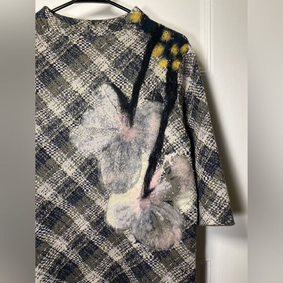 Anthropologie Troubadour Plaid Floral Petal Detail Mock Neck Sweater Small - Picture 4 of 9